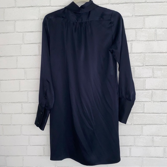 NILI LOTAN $990 Silk Navy Blue Tie Neck Mini Shirt Dress Small EUC - Picture 11 of 16